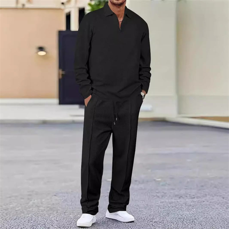 Herren Waffelstrick-Set: Sweatshirt &amp; Hose mit geradem Bein