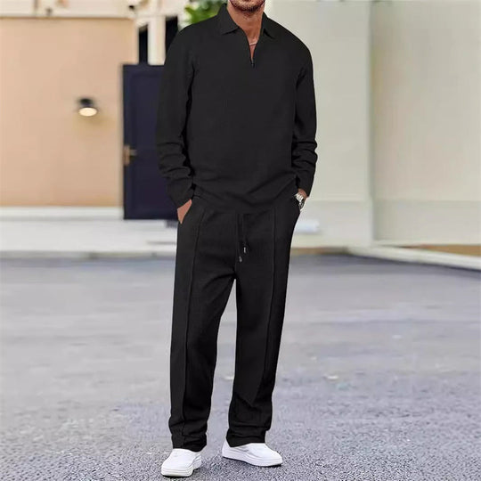 Herren Waffelstrick-Set: Sweatshirt &amp; Hose mit geradem Bein