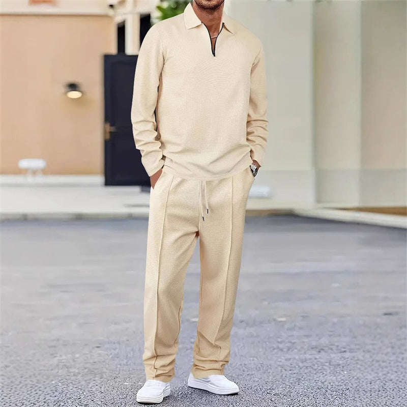 Herren Waffelstrick-Set: Sweatshirt &amp; Hose mit geradem Bein