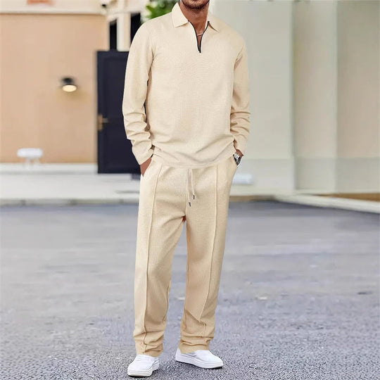 Herren Waffelstrick-Set: Sweatshirt &amp; Hose mit geradem Bein