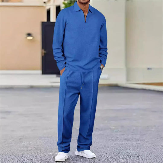 Herren Waffelstrick-Set: Sweatshirt &amp; Hose mit geradem Bein