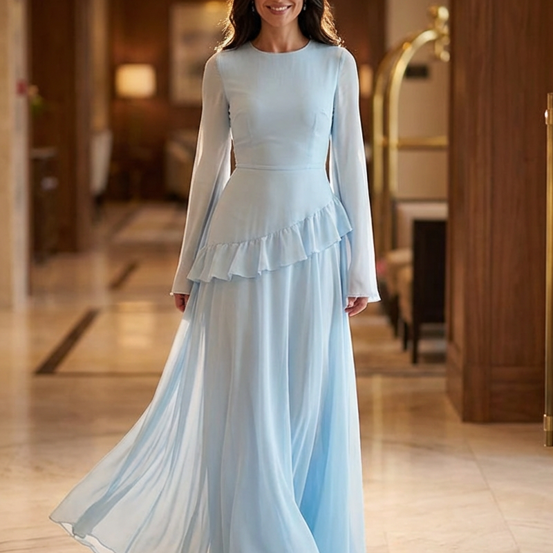 Women's Elegant Bell-Sleeve Ruffle Maxi Dress