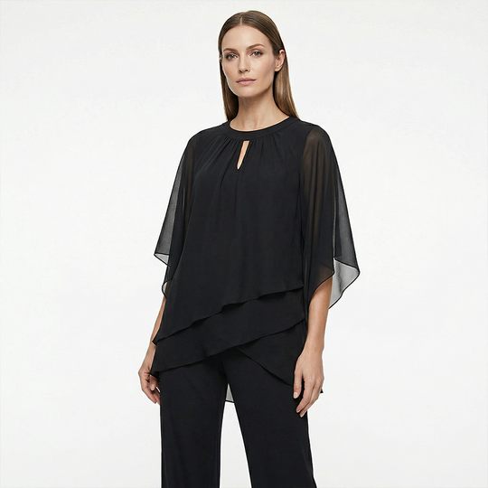 🔥Solange der Vorrat reicht 50 % Rabatt!🎉Eleganter Zweiteiler: Bluse mit asymmetrischem Saum &amp; weite Hose