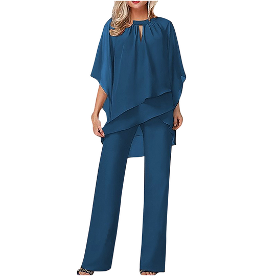 🔥Solange der Vorrat reicht 50 % Rabatt!🎉Eleganter Zweiteiler: Bluse mit asymmetrischem Saum &amp; weite Hose