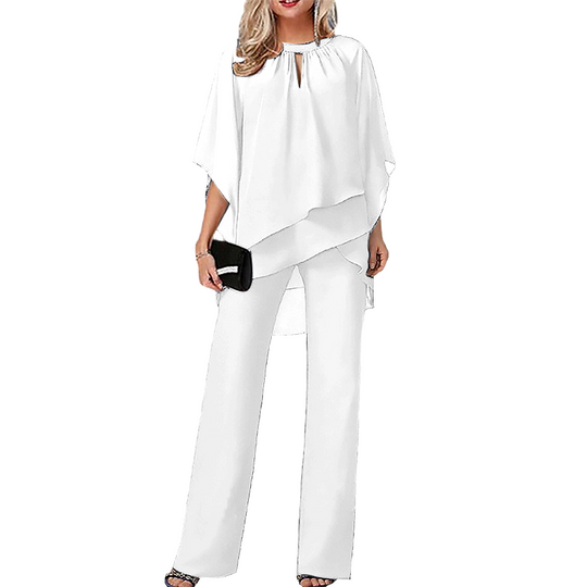 🔥Solange der Vorrat reicht 50 % Rabatt!🎉Eleganter Zweiteiler: Bluse mit asymmetrischem Saum &amp; weite Hose
