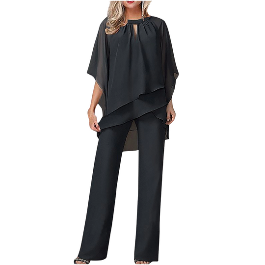 🔥Solange der Vorrat reicht 50 % Rabatt!🎉Eleganter Zweiteiler: Bluse mit asymmetrischem Saum &amp; weite Hose