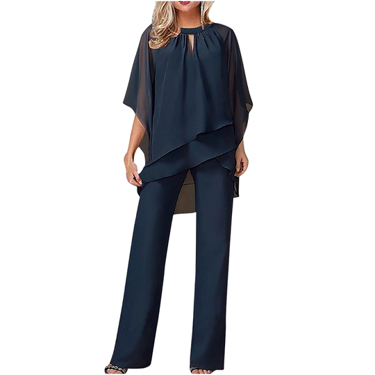 🔥Solange der Vorrat reicht 50 % Rabatt!🎉Eleganter Zweiteiler: Bluse mit asymmetrischem Saum &amp; weite Hose