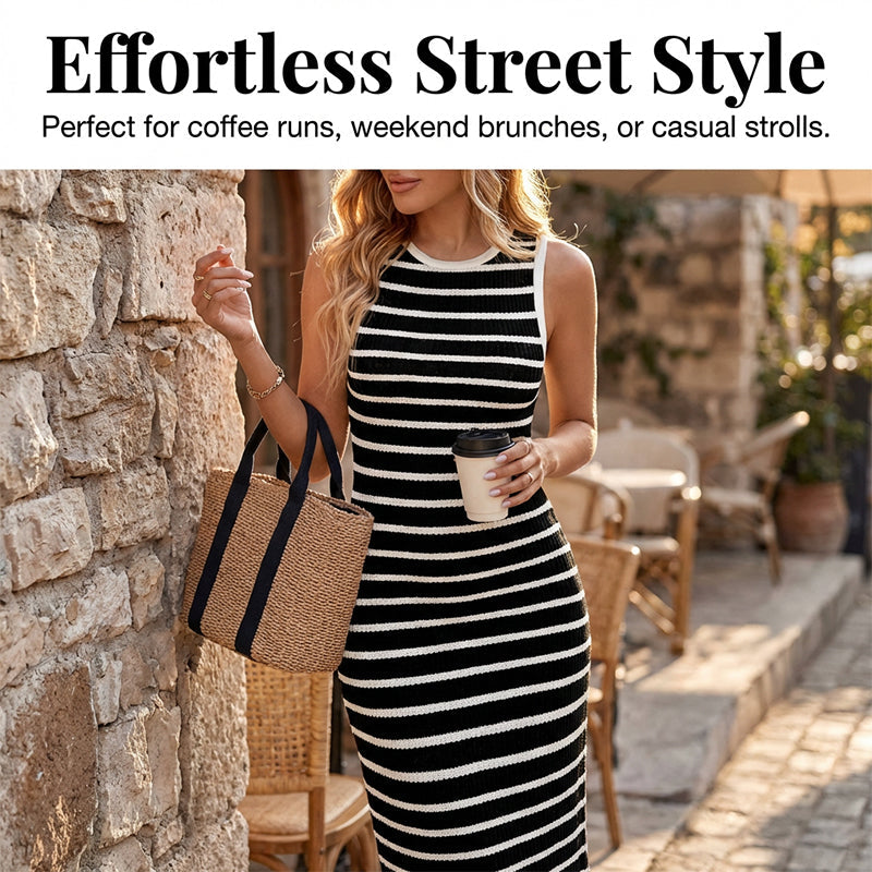 Sleeveless Striped Ribbed Knit Bodycon Dress | Slim Fit Summer Mini Dress ✨