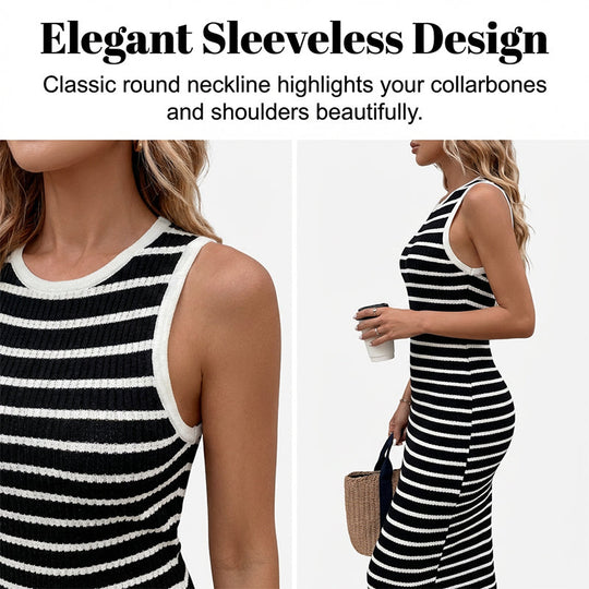 Sleeveless Striped Ribbed Knit Bodycon Dress | Slim Fit Summer Mini Dress ✨