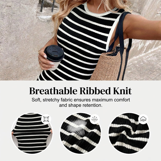 Sleeveless Striped Ribbed Knit Bodycon Dress | Slim Fit Summer Mini Dress ✨