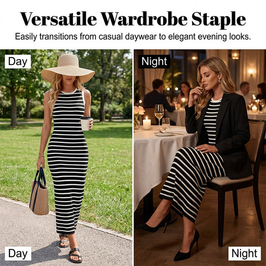 Sleeveless Striped Ribbed Knit Bodycon Dress | Slim Fit Summer Mini Dress ✨
