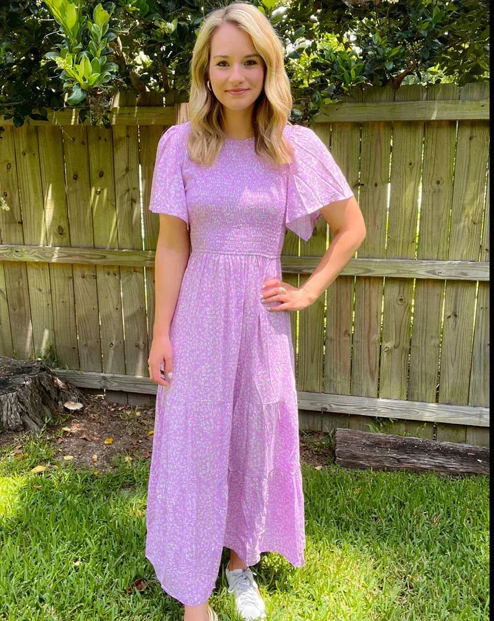 🌸2026 Women's Floral Print Maxi Dress – Smocked High Waist, Flutter Sleeves, Flowy & Casual