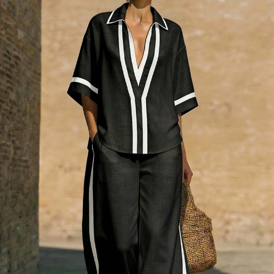 Zweiteiliges Freizeit-Set für Damen im Color-Block-Look