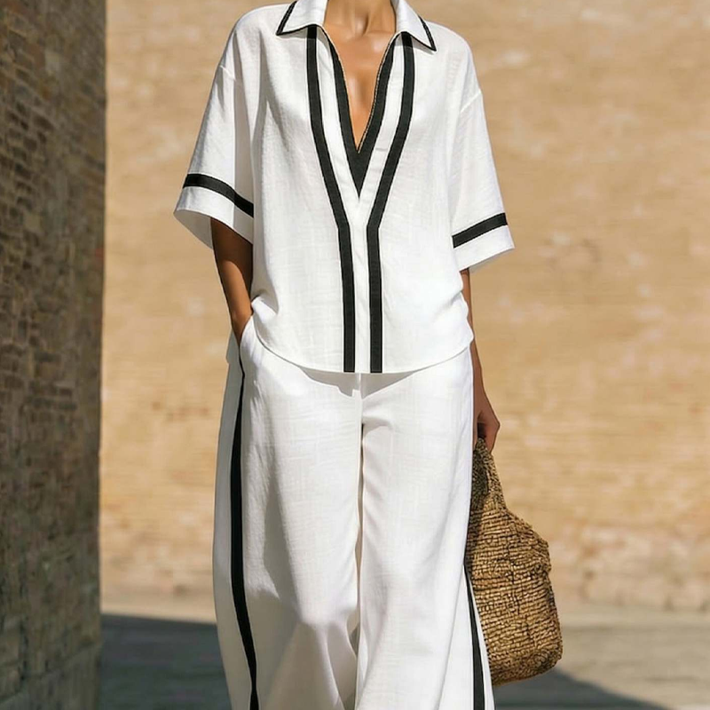 Zweiteiliges Freizeit-Set für Damen im Color-Block-Look