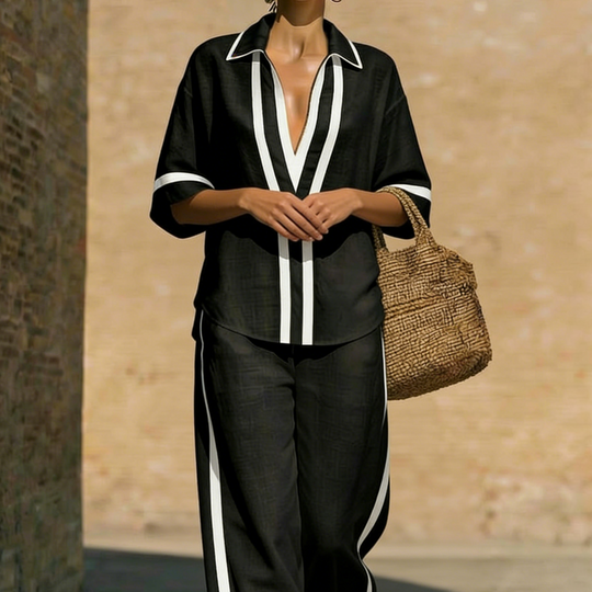Zweiteiliges Freizeit-Set für Damen im Color-Block-Look