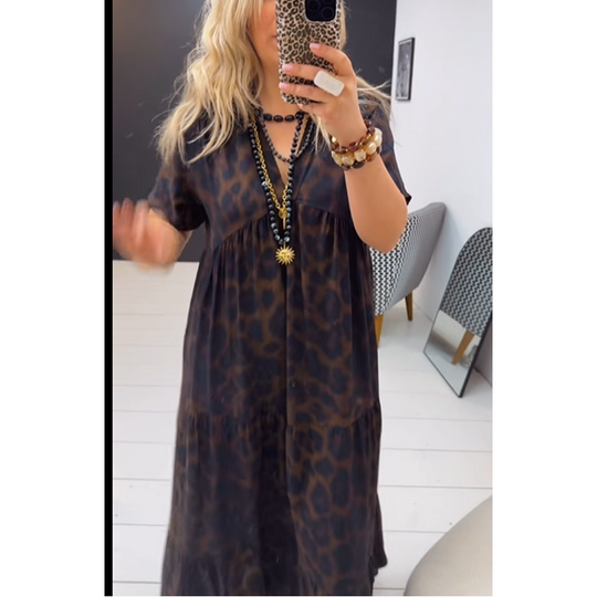 Damen V-Ausschnitt Leopardenmuster Maxikleid📦Kostenloser Versand🔥