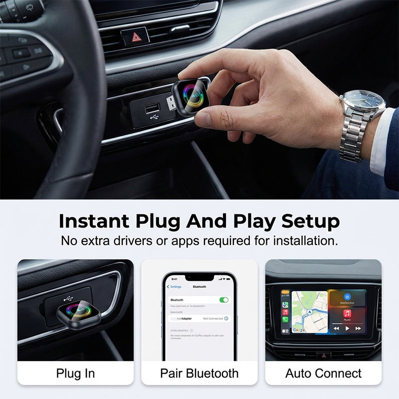 🚗 Wireless Car Adapter | RGB Light Fast Connect