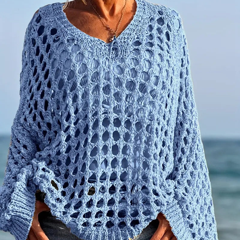 Women’s Casual Solid Color Crochet Knit Top