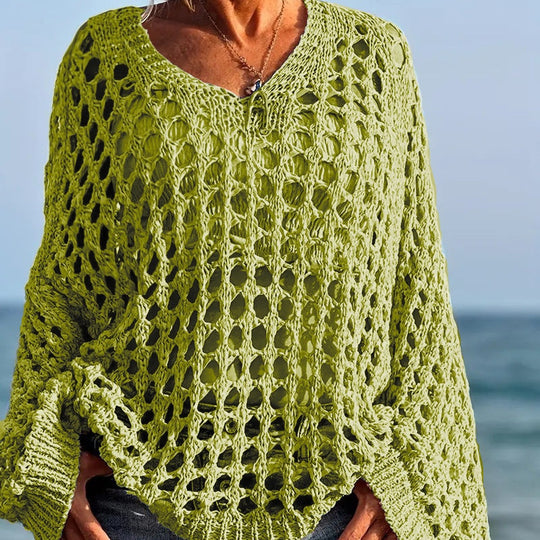 Women’s Casual Solid Color Crochet Knit Top