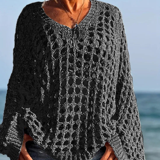 Women’s Casual Solid Color Crochet Knit Top