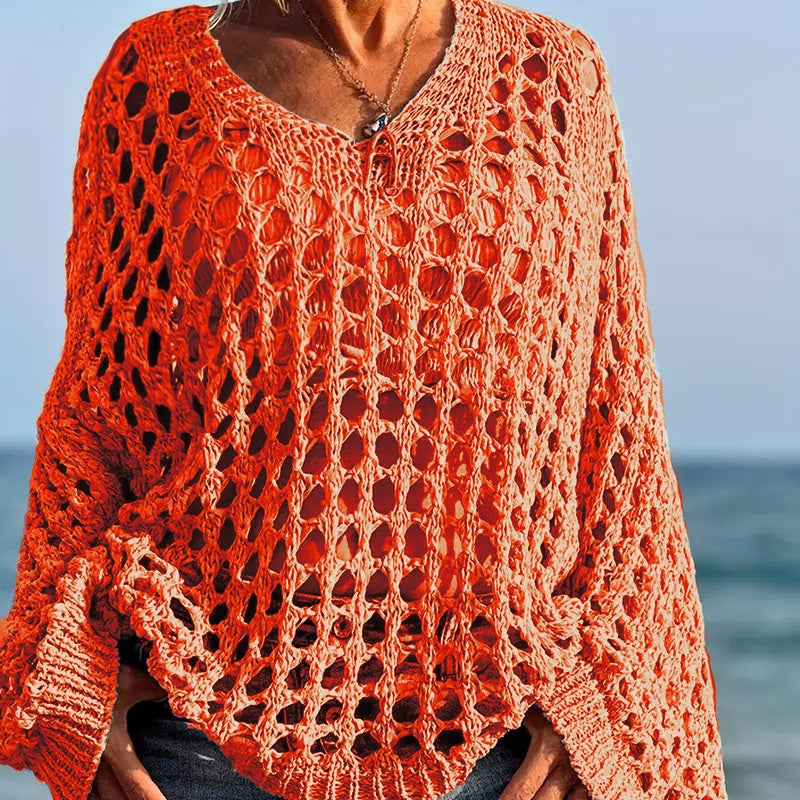 Women’s Casual Solid Color Crochet Knit Top