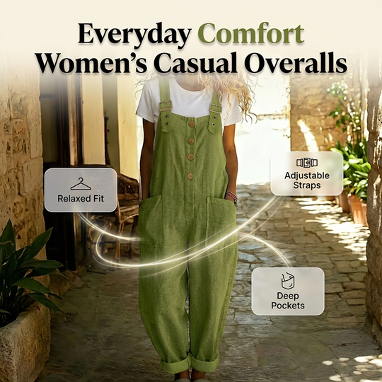 👖JETZT 49 % RABATT! 🌿 Lässige Damen-Latzhose mit Knopfleiste – Verstellbare Träger, atmungsaktives Material &amp; bequeme Passform ✨
