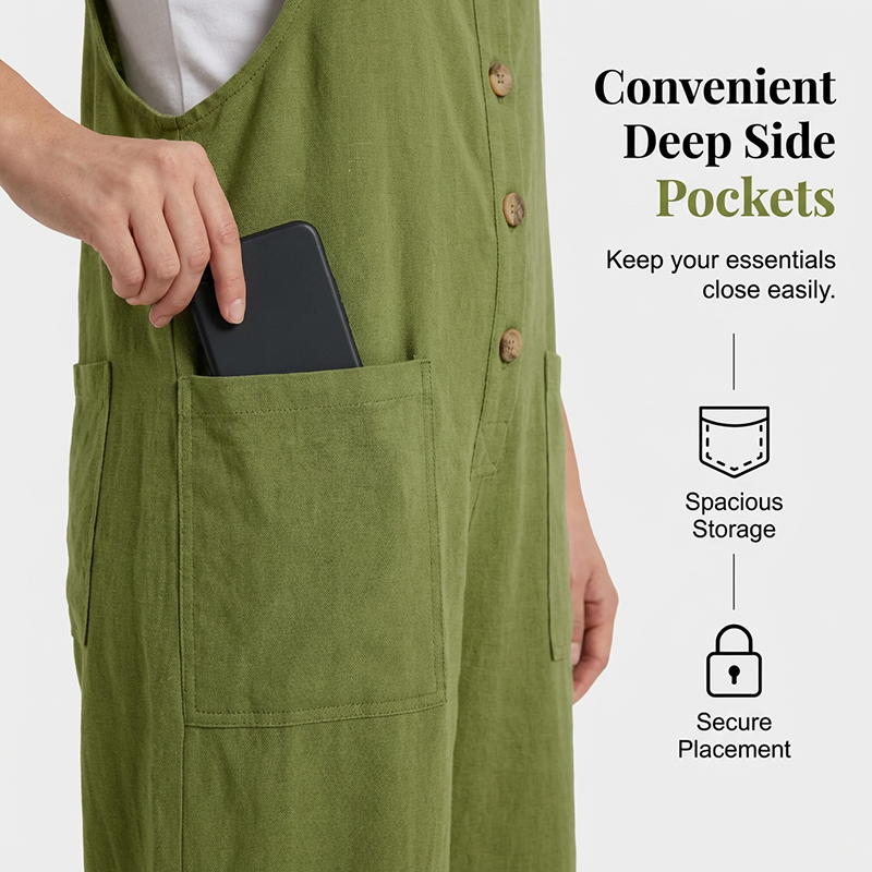 👖JETZT 49 % RABATT! 🌿 Lässige Damen-Latzhose mit Knopfleiste – Verstellbare Träger, atmungsaktives Material &amp; bequeme Passform ✨