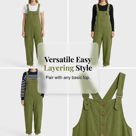 👖JETZT 49 % RABATT! 🌿 Lässige Damen-Latzhose mit Knopfleiste – Verstellbare Träger, atmungsaktives Material &amp; bequeme Passform ✨