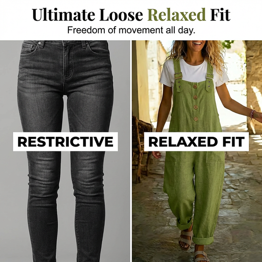 👖JETZT 49 % RABATT! 🌿 Lässige Damen-Latzhose mit Knopfleiste – Verstellbare Träger, atmungsaktives Material &amp; bequeme Passform ✨