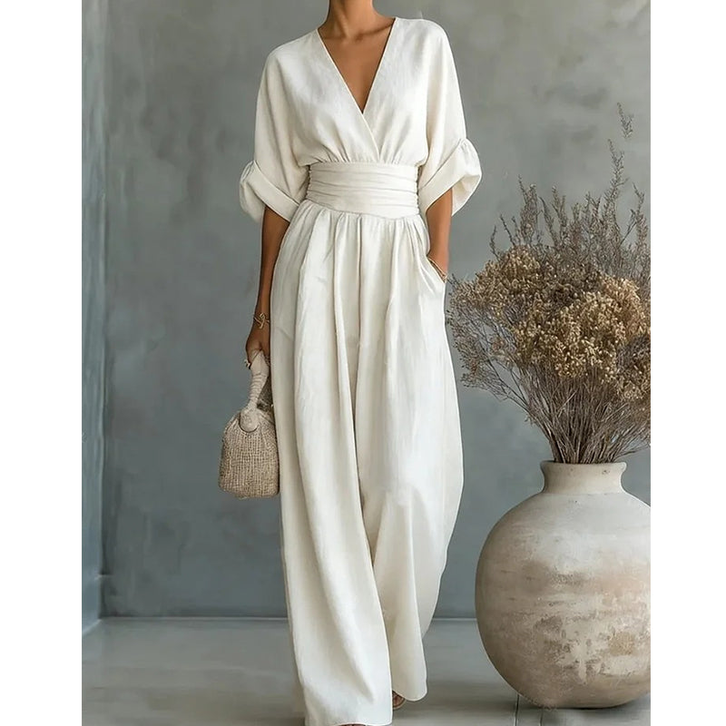 ✨Elegant V-Neck Wide-Leg Jumpsuit – Flowy, Flattering &amp; Effortless Style