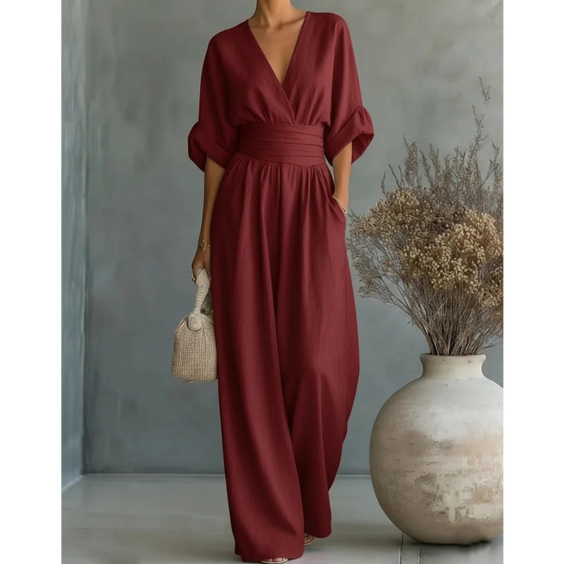 ✨Elegant V-Neck Wide-Leg Jumpsuit – Flowy, Flattering &amp; Effortless Style