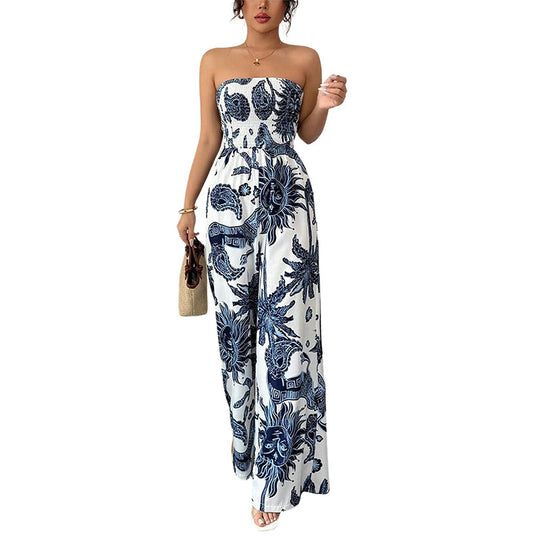 Strapless Smocked Wide-Leg Jumpsuit
