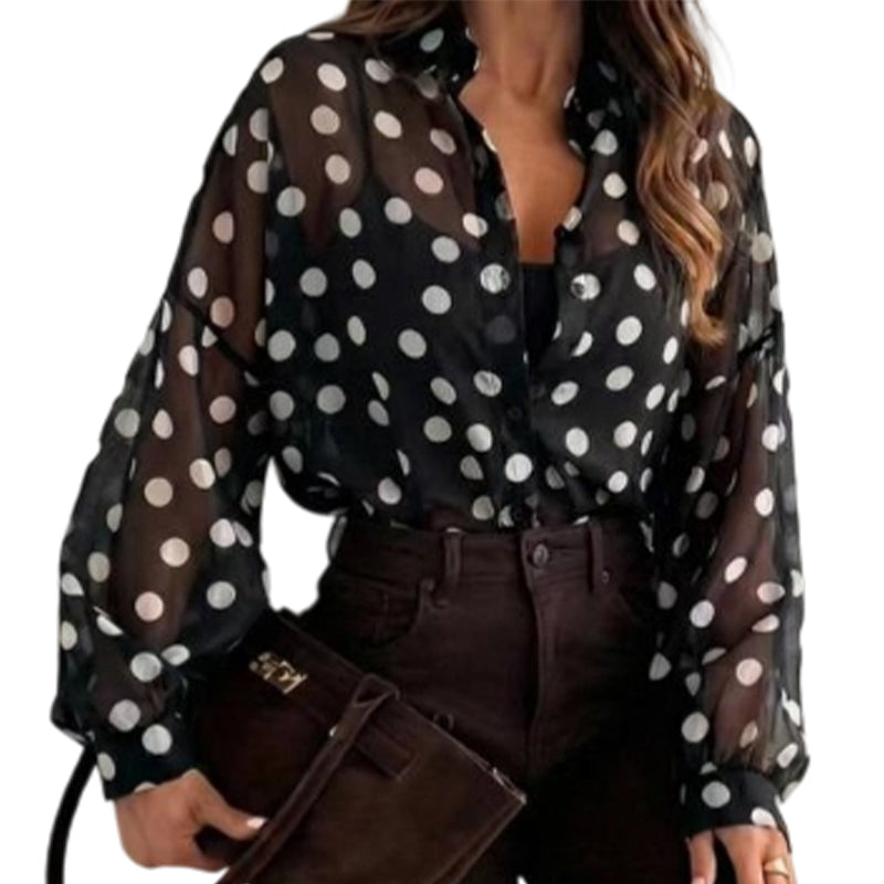🔥50% OFF | Women’s Chic Polka Dot Button-Down Shirt – Casual &amp; Stylish Everyday Top