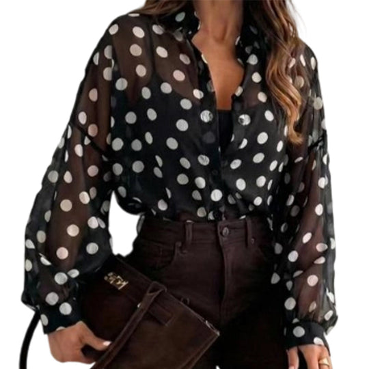 🔥50% OFF | Women’s Chic Polka Dot Button-Down Shirt – Casual &amp; Stylish Everyday Top