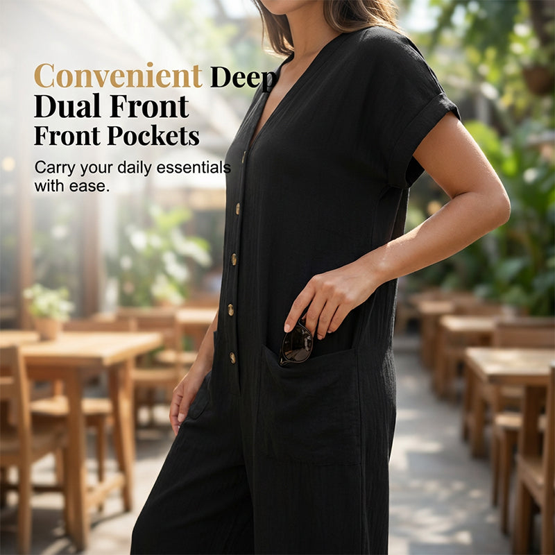 Summer Casual Button Front Jumpsuit for Women