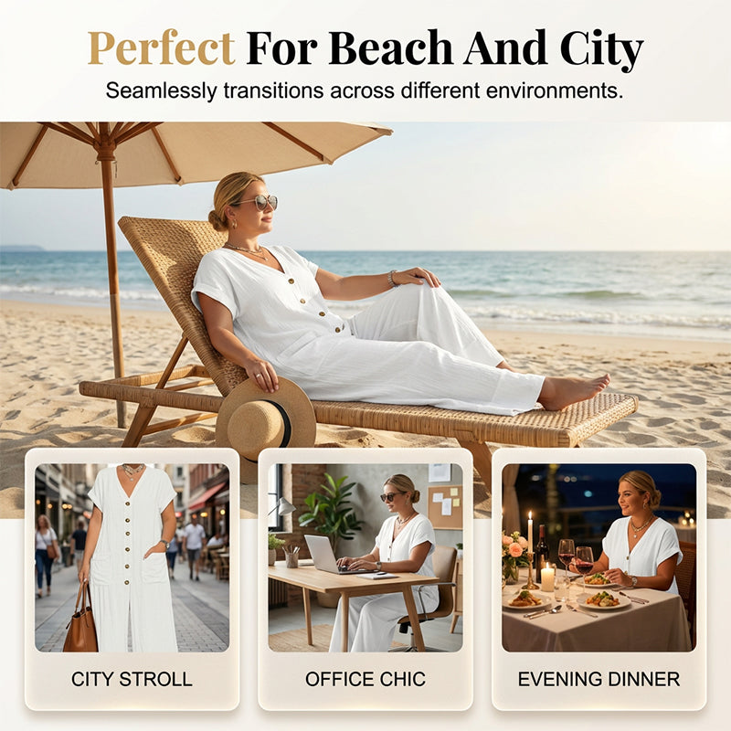 Summer Casual Button Front Jumpsuit for Women