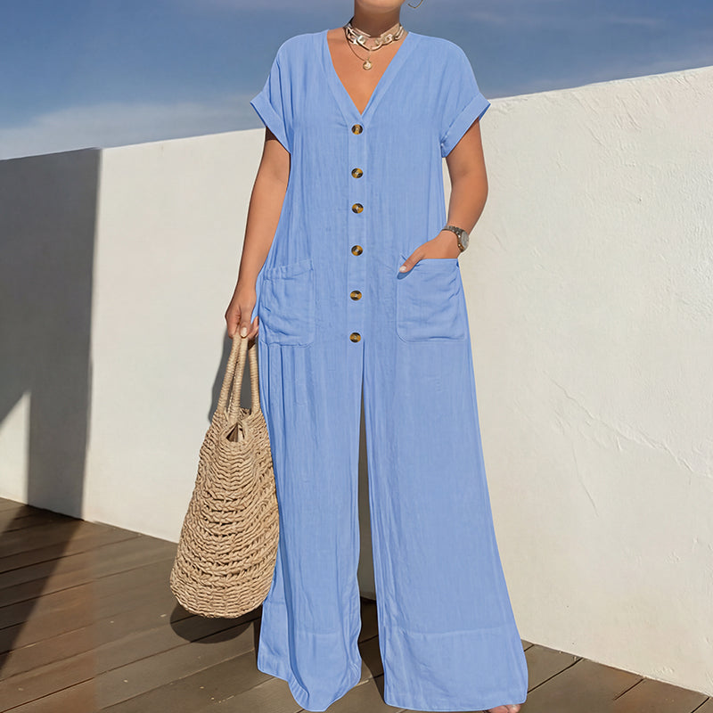 Summer Casual Button Front Jumpsuit for Women