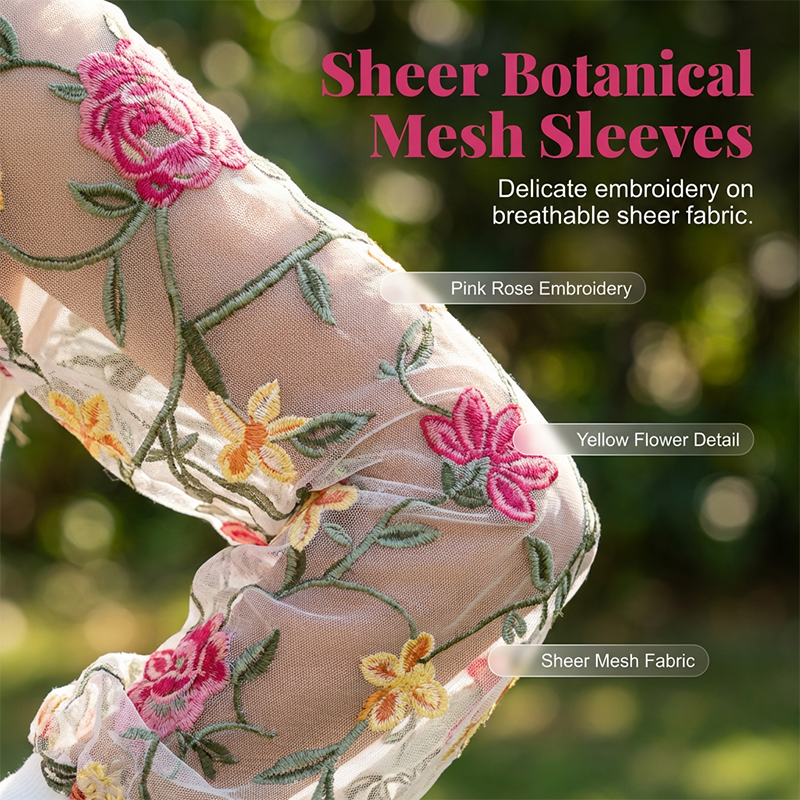 ✨Luxury Floral Embroidered Mesh Sleeve Dress – Refined Detail &amp; Elegant Flow