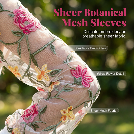 ✨Luxury Floral Embroidered Mesh Sleeve Dress – Refined Detail &amp; Elegant Flow