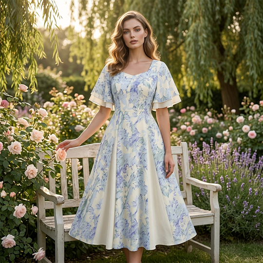 ✨Ethereal Flutter Sleeve Fit-and-Flare Dress – Light, Flowy &amp; Flattering Silhouette
