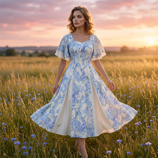 ✨Ethereal Flutter Sleeve Fit-and-Flare Dress – Light, Flowy &amp; Flattering Silhouette