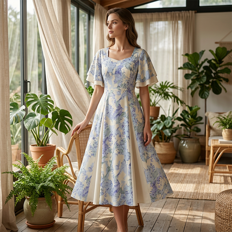 ✨Ethereal Flutter Sleeve Fit-and-Flare Dress – Light, Flowy &amp; Flattering Silhouette