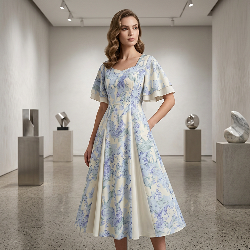 ✨Ethereal Flutter Sleeve Fit-and-Flare Dress – Light, Flowy &amp; Flattering Silhouette