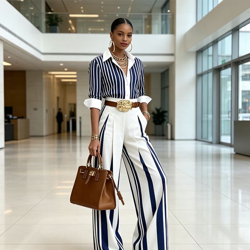 Striped Shirt &amp; Wide-Leg Pants – Understated Elegance, Perfectly Balanced