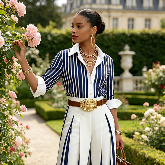 Striped Shirt &amp; Wide-Leg Pants – Understated Elegance, Perfectly Balanced