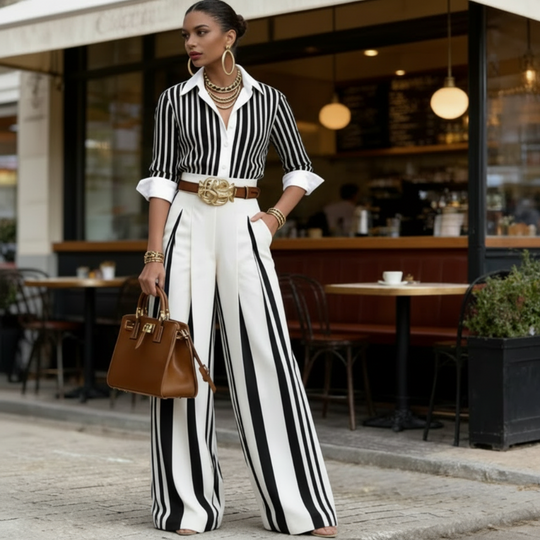 Striped Shirt &amp; Wide-Leg Pants – Understated Elegance, Perfectly Balanced