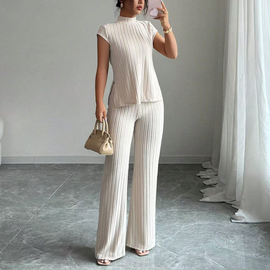 📢📢55% OFF !! ⏰Elegant Mock Neck Top &amp; Wide-Leg Pants 2-Piece Set