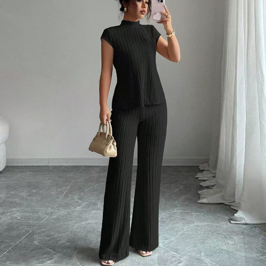 📢📢55% OFF !! ⏰Elegant Mock Neck Top &amp; Wide-Leg Pants 2-Piece Set