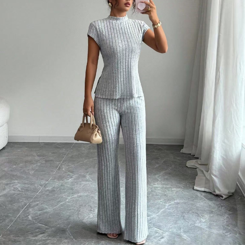 📢📢55% OFF !! ⏰Elegant Mock Neck Top &amp; Wide-Leg Pants 2-Piece Set