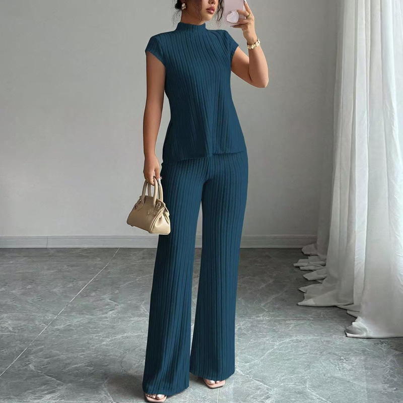 📢📢55% OFF !! ⏰Elegant Mock Neck Top &amp; Wide-Leg Pants 2-Piece Set